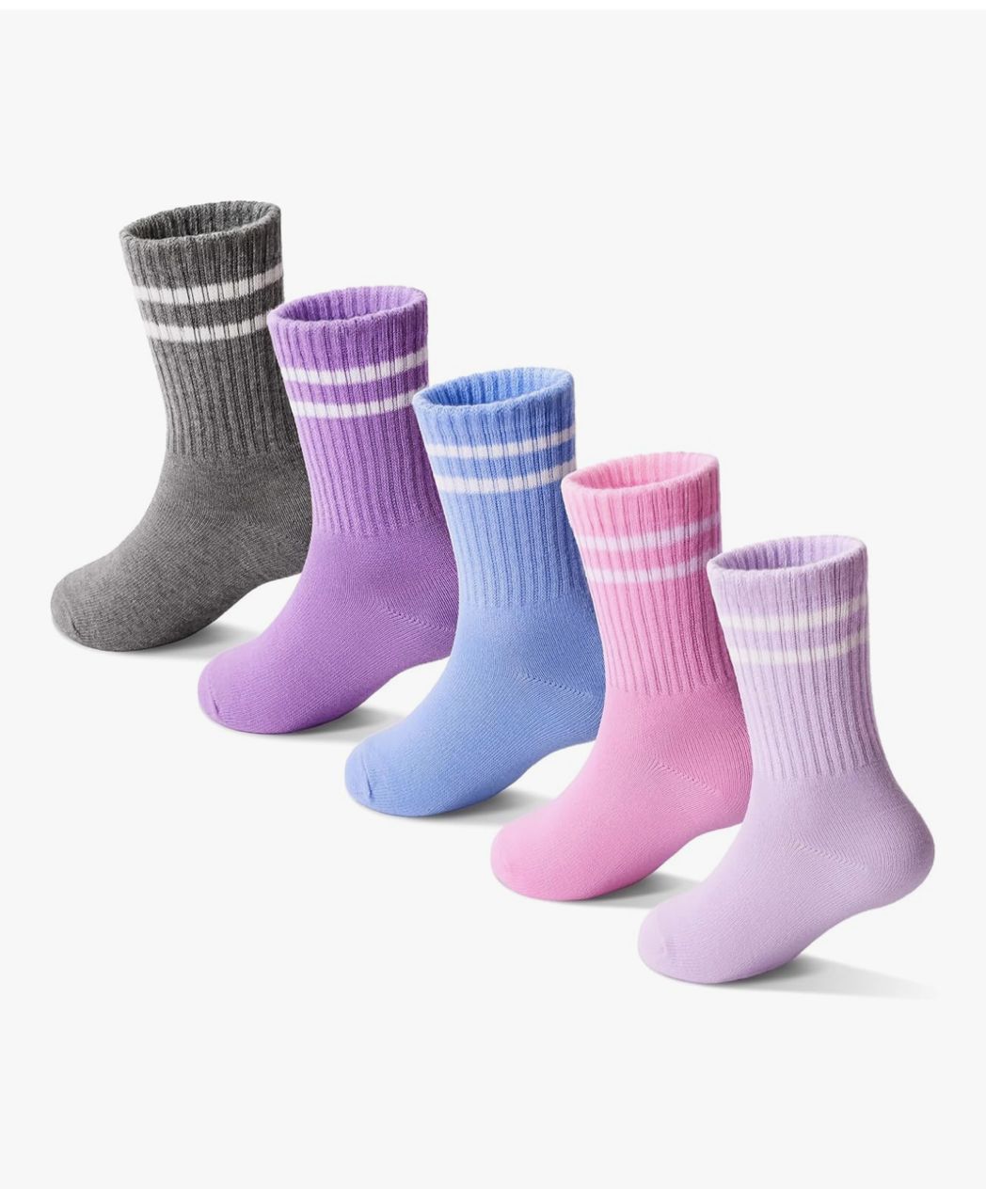 Set de Calcetines Deportivos para Niñas - 5 Colores Pastel con Rayas
