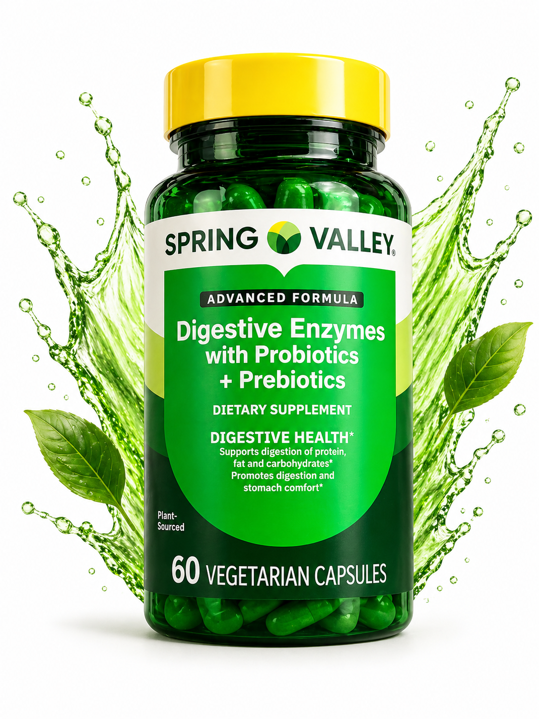 Spring Valley - Enzimas Digestivas con Probióticos + Prebióticos - Fórmula Avanzada 60 Cápsulas Vegetarianas