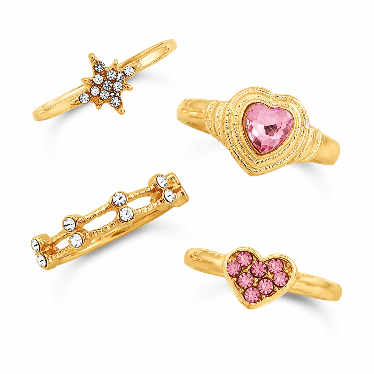 Jessica Simpson - Juego de 4 Anillos con Diamantes de Imitación _ Diseños variados