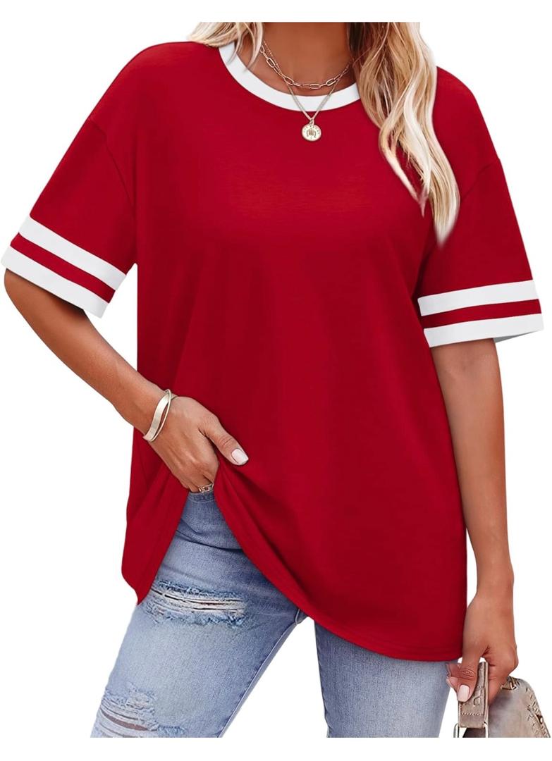 Camiseta Casual Manga Corta - Roja con Detalles Blancos