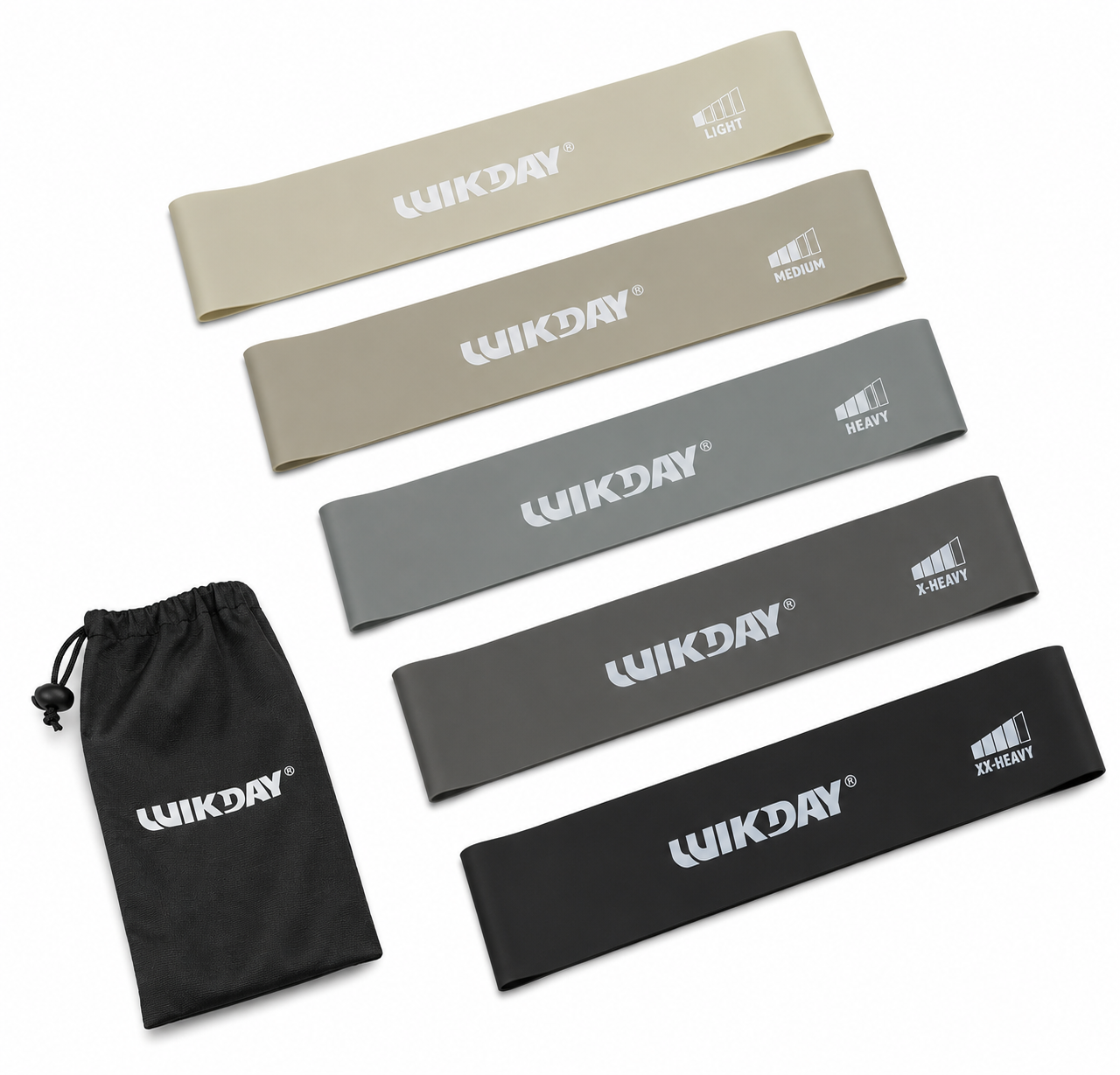 WIKDAY - Bandas de Resistencia para Hombres - Kit x 5 con bolsa.