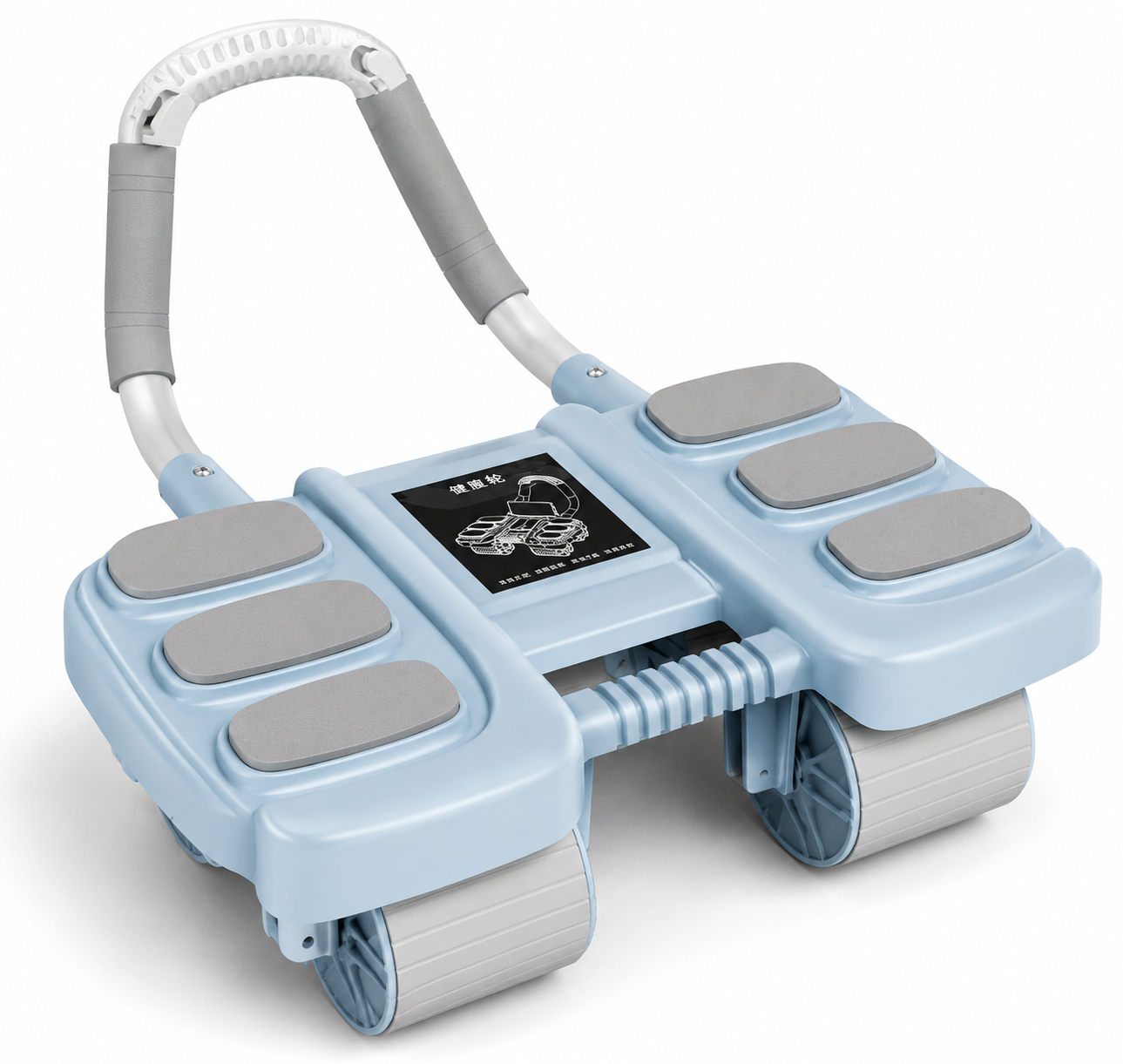 Peqqer - Rodillo de Abdominales Automático - Rebote y Soporte para Codos - 4 Ruedas - Gris/Azul claro