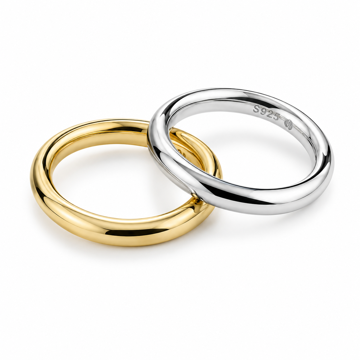 Free Assembly - Anillo Demi Fino Chapado en Oro de 14K y en Plata - Juego de 2 Piezas - Talla 7
