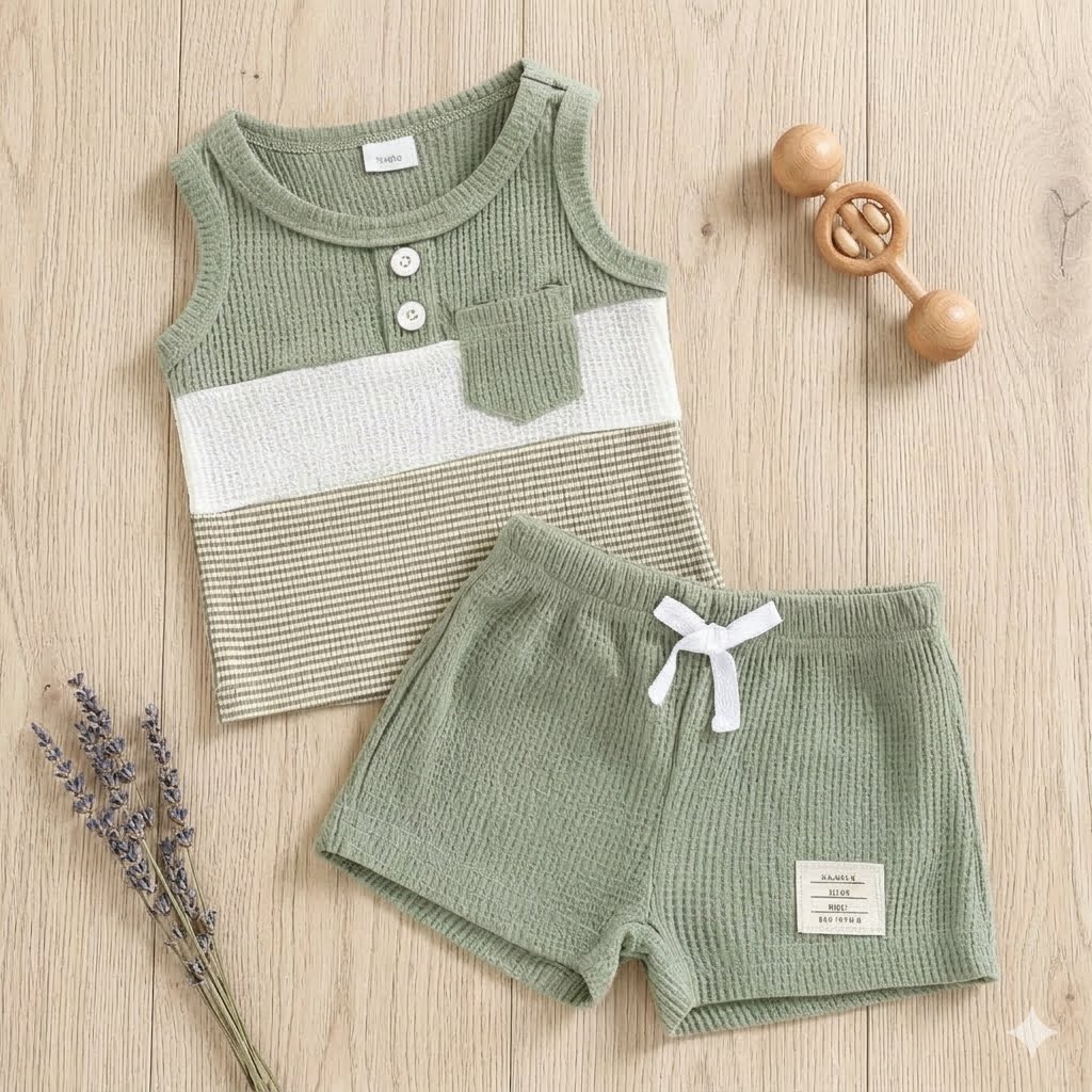 Conjunto de niño Camiseta Sin Mangas y Shorts - Verde Salvia