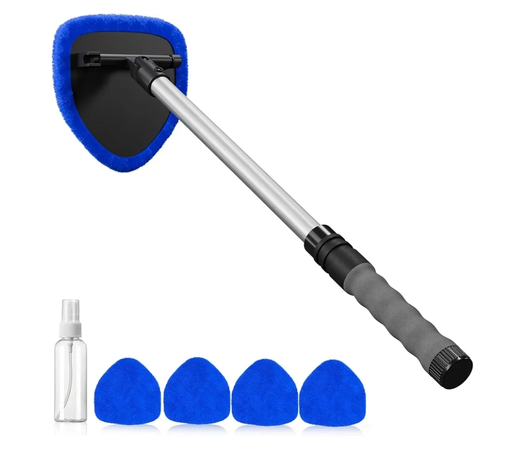 TrediZone - Limpiador de Vidrios para Auto - Kit con Mango Extensible y Paños Microfibra Azul