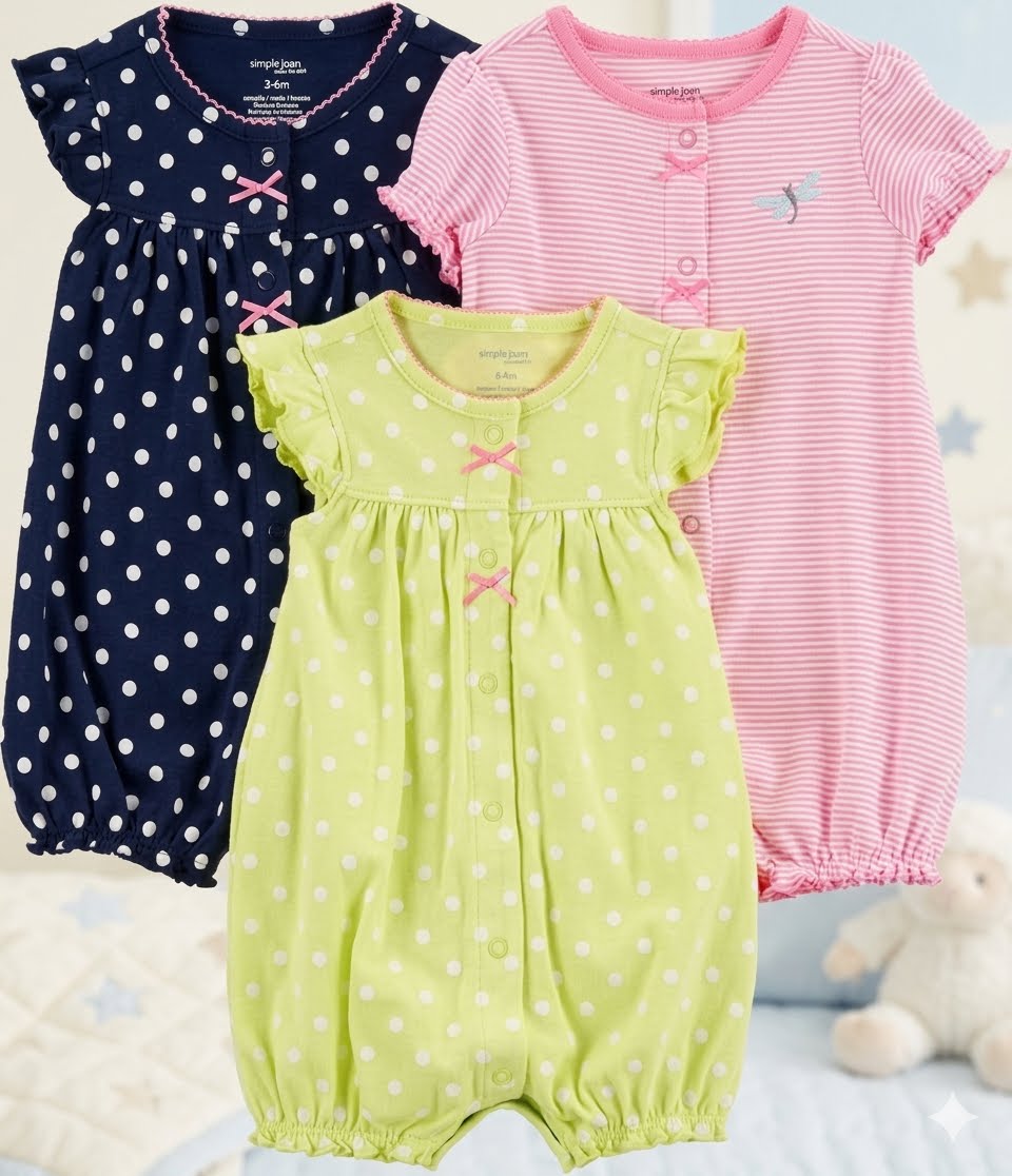 Simple Joys by Carter's - Paquete de 3 mamelucos Snap-up para bebés niñas