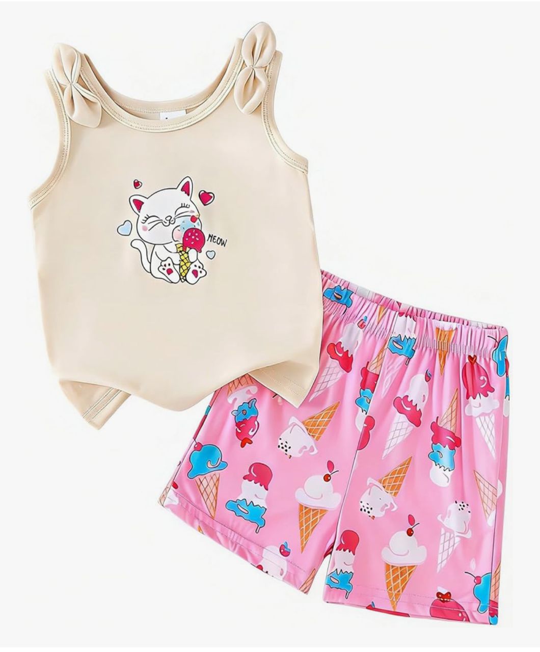 Conjunto Infantil Camiseta y Short - Gatita Helado Rosa