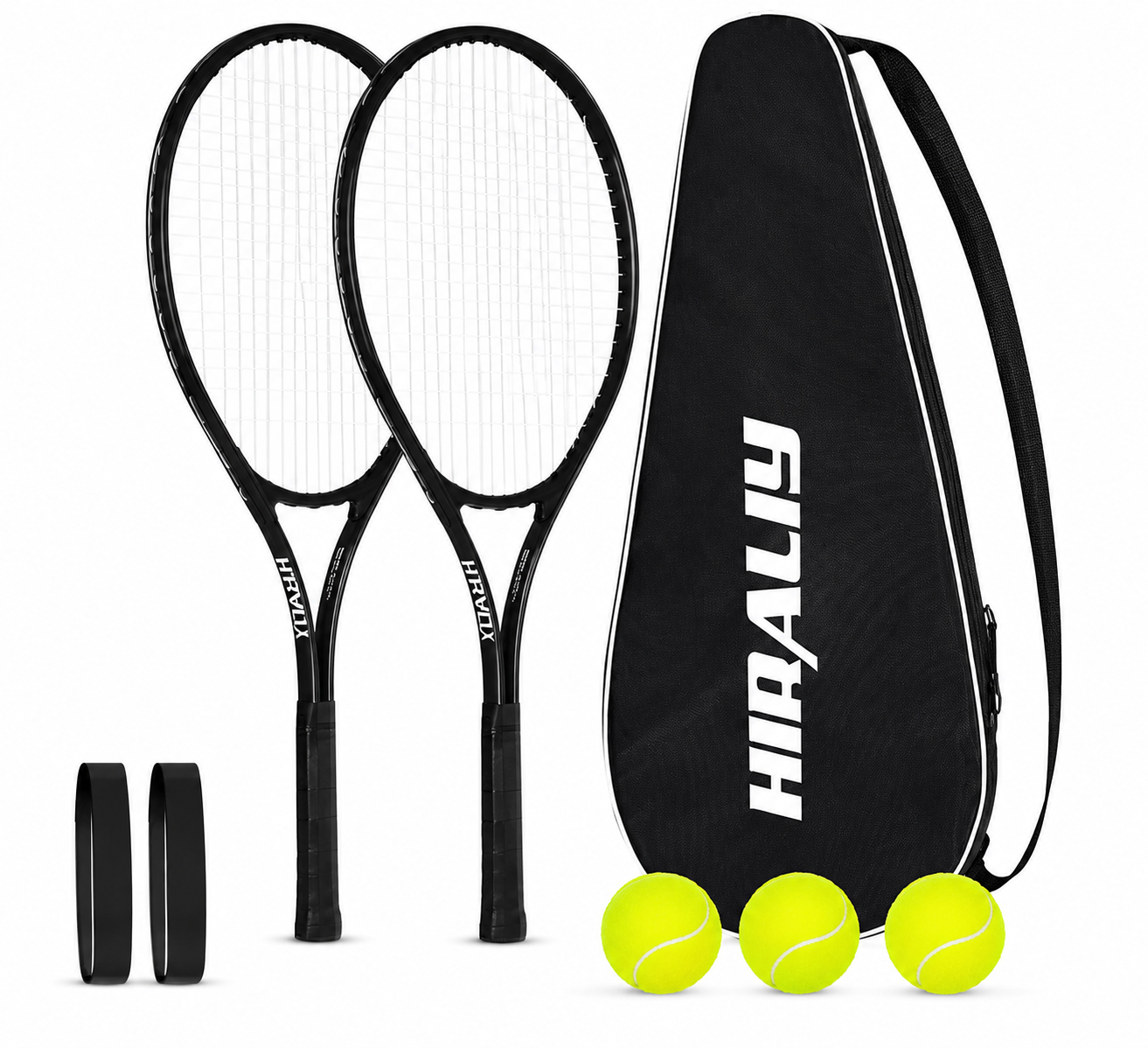 HIRALIY -  Raquetas de tenis para adultos - 27 pulg. Pack x 2 con 3 pelotas y 1 bolsa.