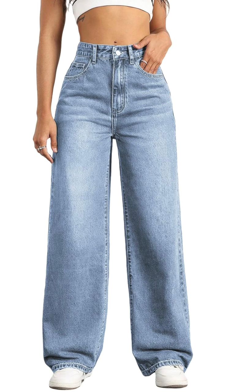 Jeans de Mujer - Tiro Alto Pierna Ancha Azul Claro