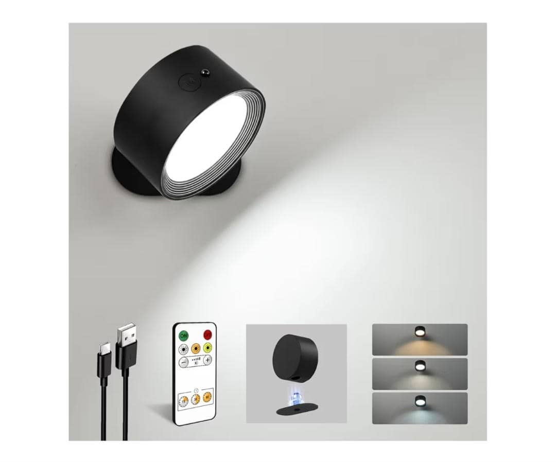 Lámpara LED de pared recargable con control remoto - Negra