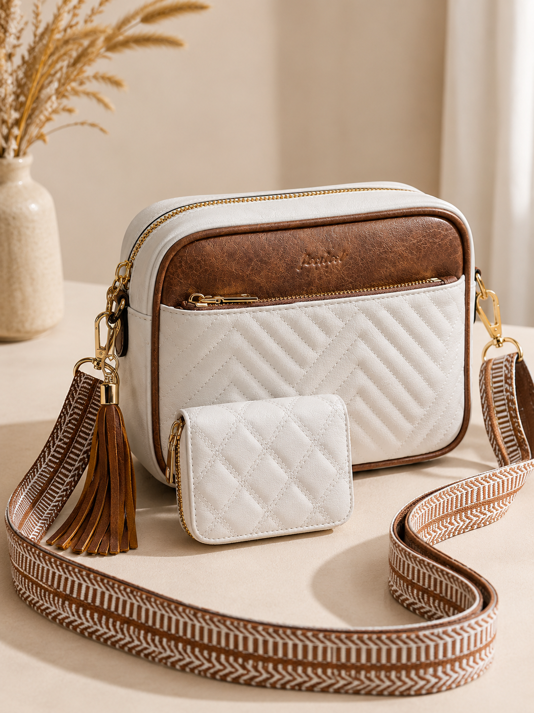 Crossbody bags- Bolso bandolero dama - blanco y marrón
